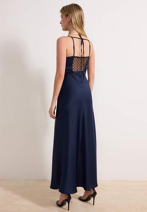 Trendyol - Degaje Collar Slip Maxi Dress - Navy Blue