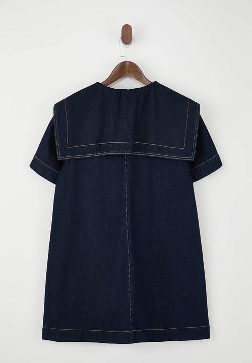 Trendyol - Peter Pan Collar Cotton Mini Denim Dress - Blue