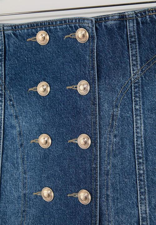 Trendyol - Limited Edition Button Detail Stretch Mini Denim Skirt - Blue