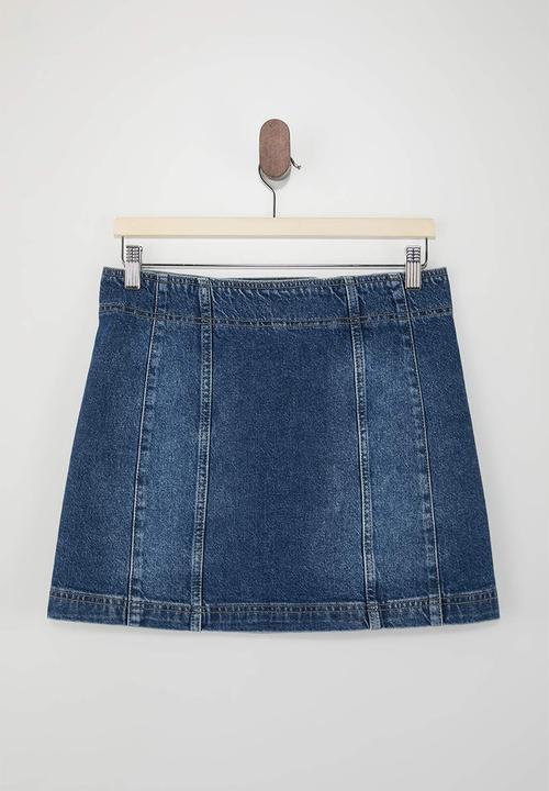 Trendyol - Limited Edition Button Detail Stretch Mini Denim Skirt - Blue