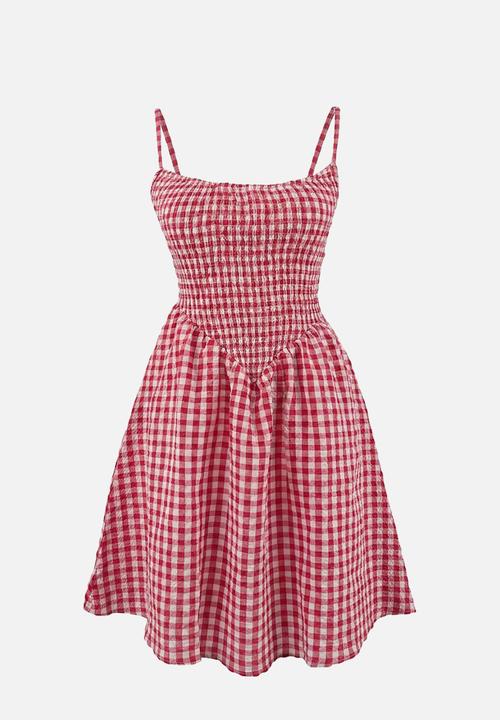 Trendyol - Plaid Mini Beach Dress - Red