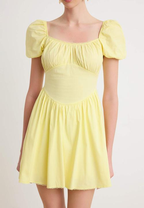 Trendyol - Square Neck Cut-Out Skater Mini Dress - Light Yellow