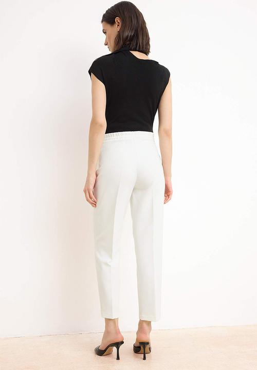 Trendyol - Special Collection Elasticated Waist Trousers with Button Detail - White