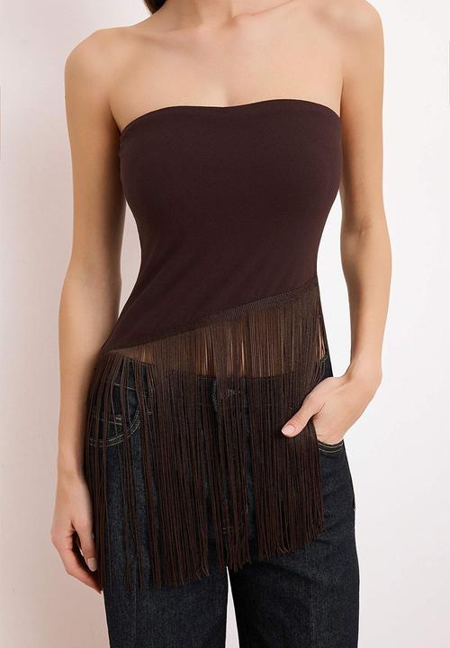 Trendyol - Fitted Blouse with Tassel Detail - Brown