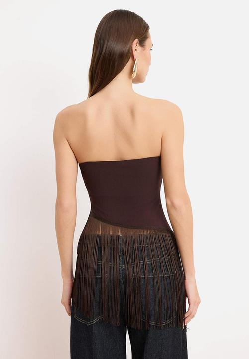 Trendyol - Fitted Blouse with Tassel Detail - Brown