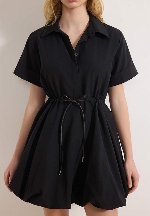 Trendyol - Lace-Up Mini Balloon Skirt Dress - Black