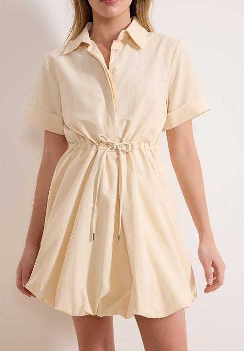 Trendyol - Lace-Up Mini Balloon Skirt Dress - Stone
