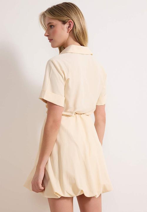 Trendyol - Lace-Up Mini Balloon Skirt Dress - Stone