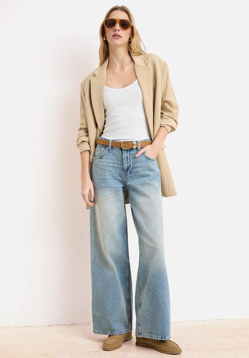 Trendyol - Premium Sustainable High-Waist Wide-Leg Cotton Jeans - Blue