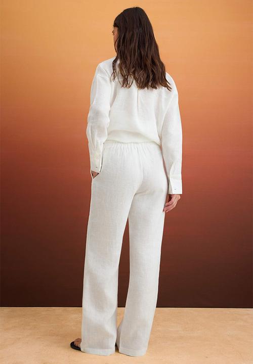 Trendyol - High-Waist Wide-Leg Linen Trousers - White