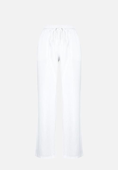 Trendyol - High-Waist Wide-Leg Linen Trousers - White