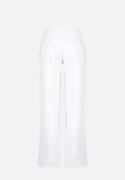 Trendyol - High-Waist Wide-Leg Linen Trousers - White