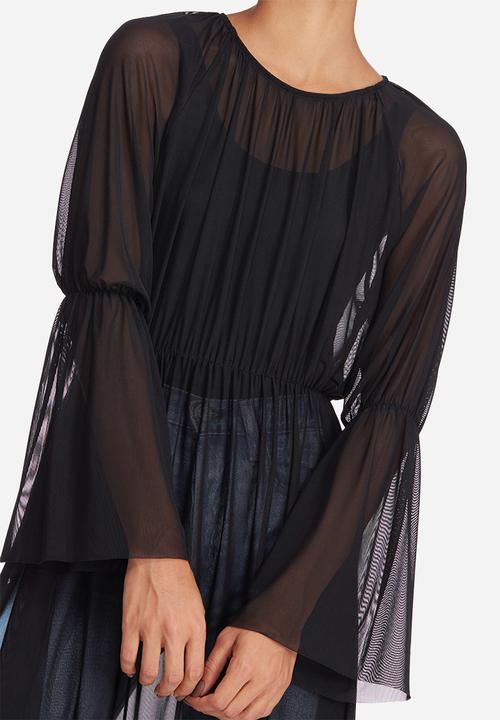 dailyfriday - Mesh raglan bell sleeve top