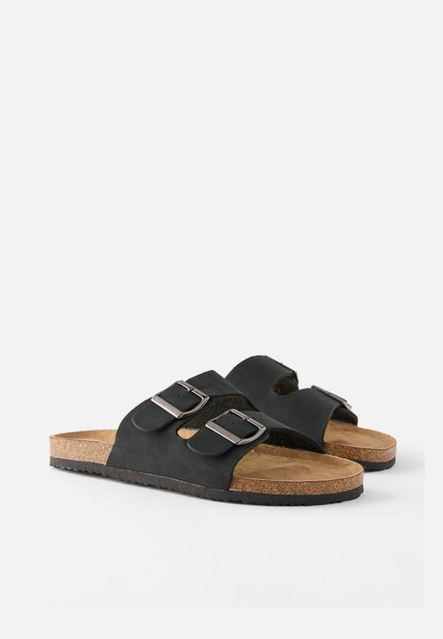 Cotton On - Rex Double Buckle Slide - black nubuck/silver
