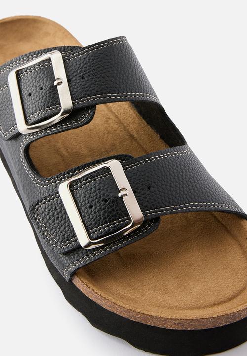 Cotton On - Rex flatform buckle slide - black pebbled pu