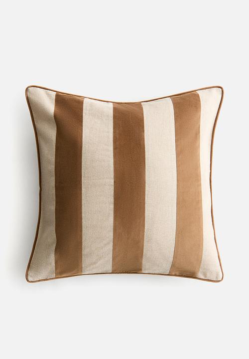 H&M - Linen-blend cushion cover - light beige/brown striped