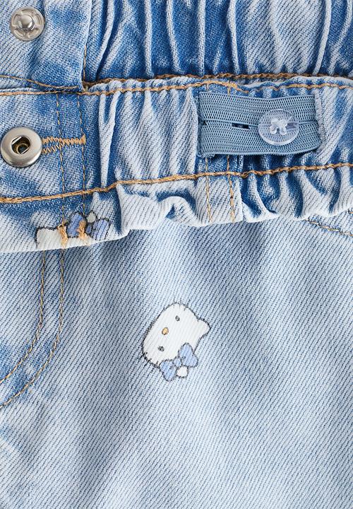 H&M - Loose fit denim shorts - pale denim blue/hello kitty