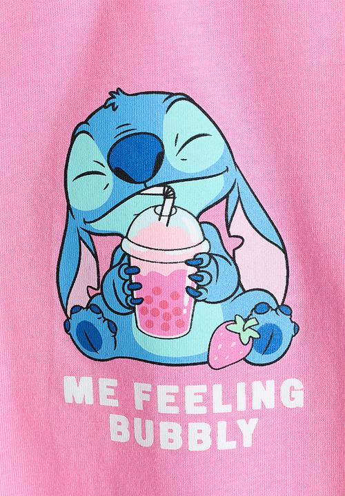 H&M - Print-motif cotton t-shirt - pink/lilo & stitch