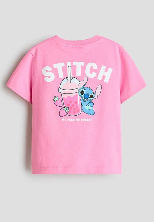 H&M - Print-motif cotton t-shirt - pink/lilo & stitch