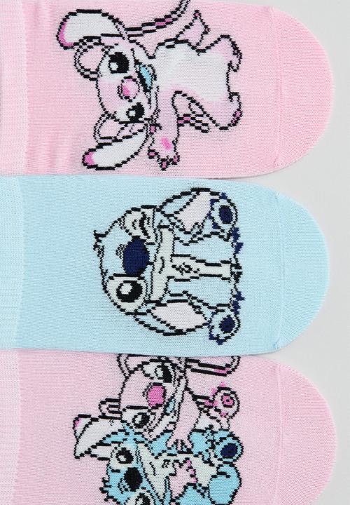 H&M - 5-pack shaftless socks - light pink/lilo & stitch