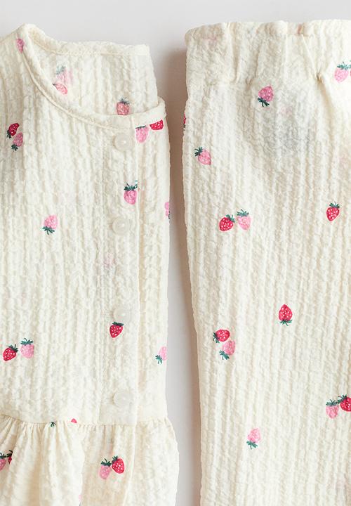 H&M - 2-piece seersucker set - white/strawberries