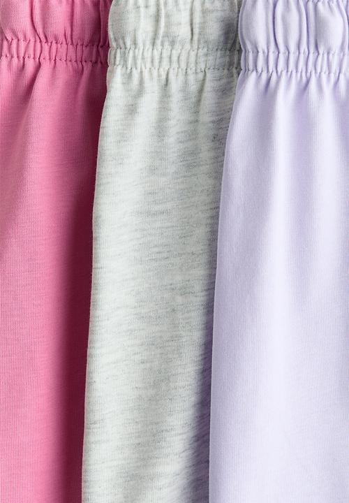 H&M - 3-pack cotton jersey shorts - lilac/pink/light grey marl