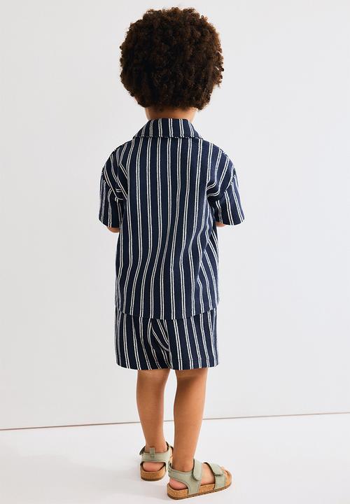 H&M - 2-piece cotton jersey set - navy blue/striped