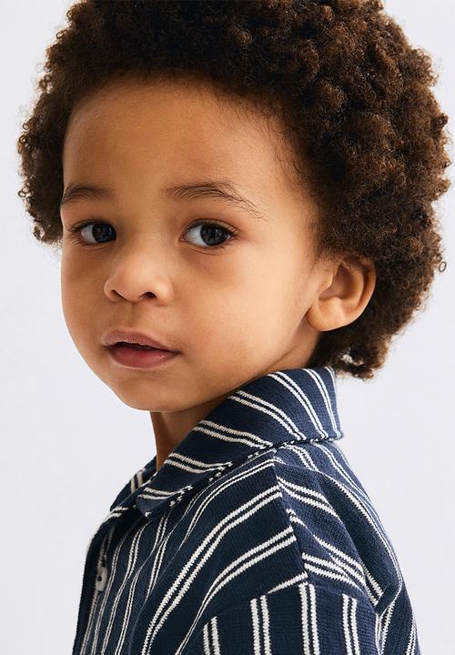 H&M - 2-piece cotton jersey set - navy blue/striped