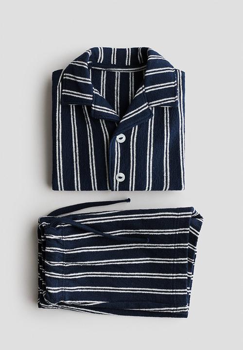 H&M - 2-piece cotton jersey set - navy blue/striped