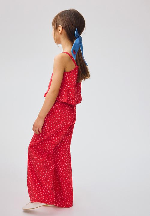 H&M - 2-piece frill-trimmed seersucker set - red/floral