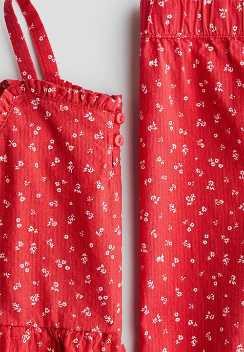 H&M - 2-piece frill-trimmed seersucker set - red/floral