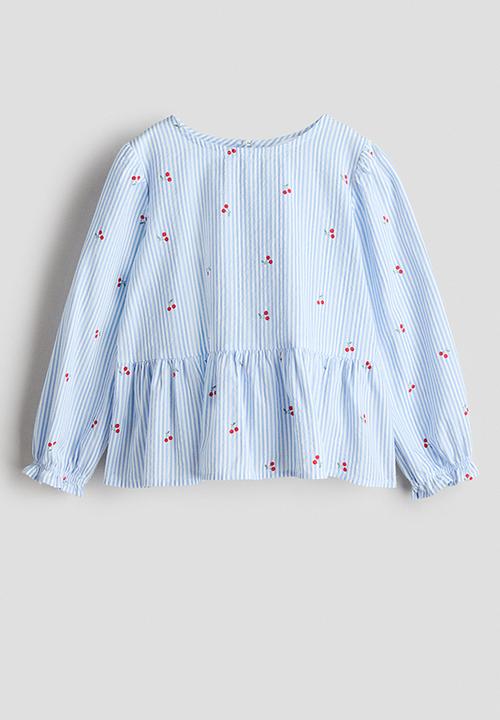 H&M - Seersucker peplum blouse - blue/cherries