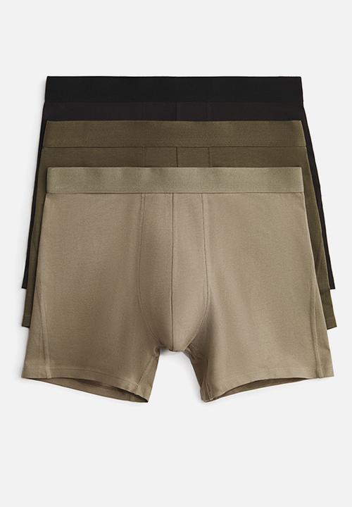 H&M - 3-pack mid trunks with lycra® - light khaki green/black