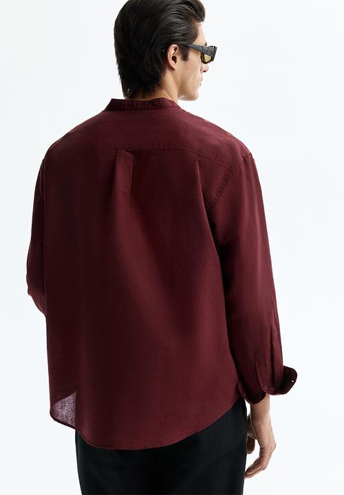 H&M - Relaxed fit linen-blend shirt - burgundy