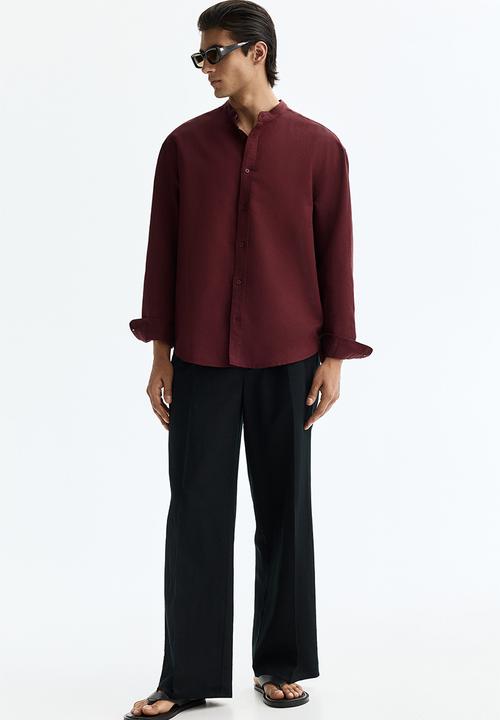 H&M - Relaxed fit linen-blend shirt - burgundy