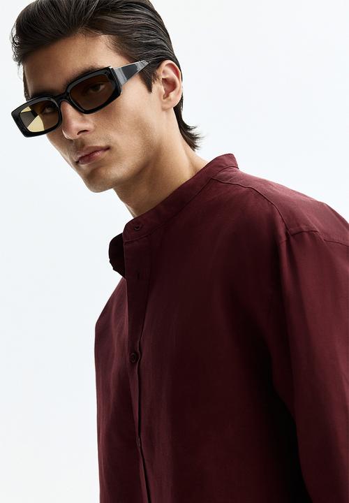 H&M - Relaxed fit linen-blend shirt - burgundy