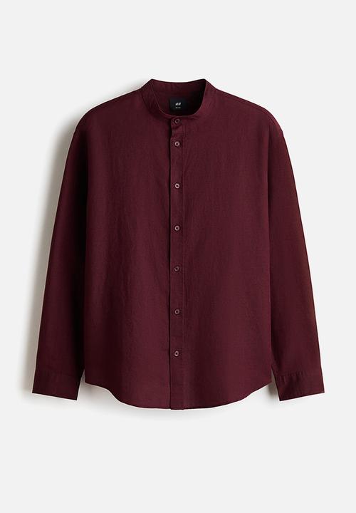 H&M - Relaxed fit linen-blend shirt - burgundy