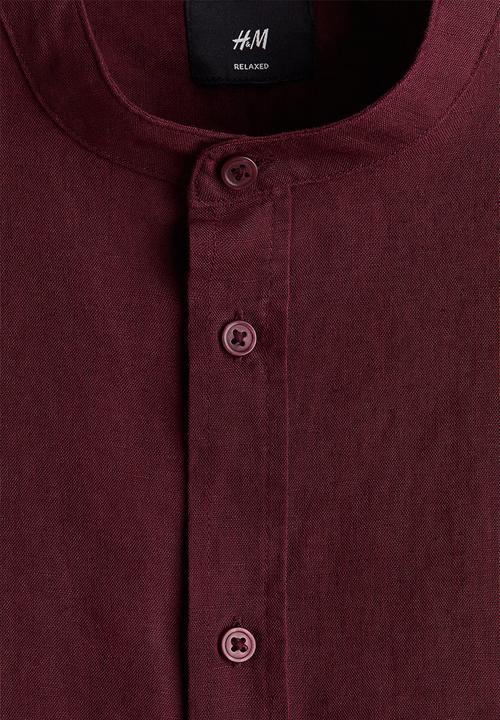 H&M - Relaxed fit linen-blend shirt - burgundy
