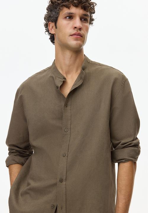 H&M - Relaxed fit linen-blend shirt - khaki green