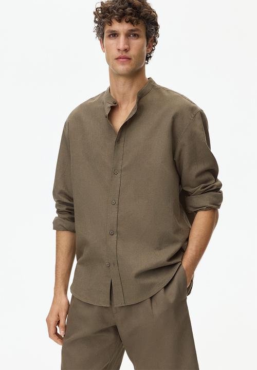 H&M - Relaxed fit linen-blend shirt - khaki green