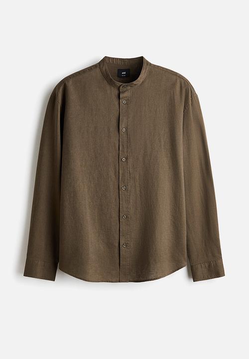 H&M - Relaxed fit linen-blend shirt - khaki green