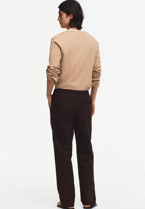 H&M - Regular fit linen-blend trousers - dark brown