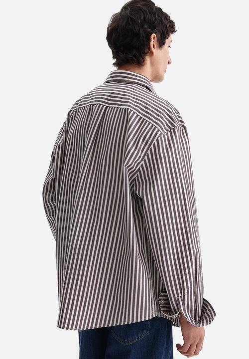 H&M - Relaxed fit cotton shirt - dark purple/striped
