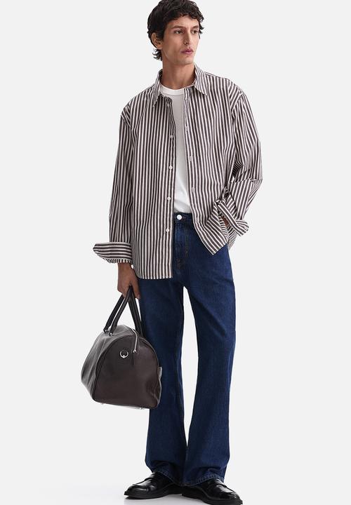 H&M - Relaxed fit cotton shirt - dark purple/striped