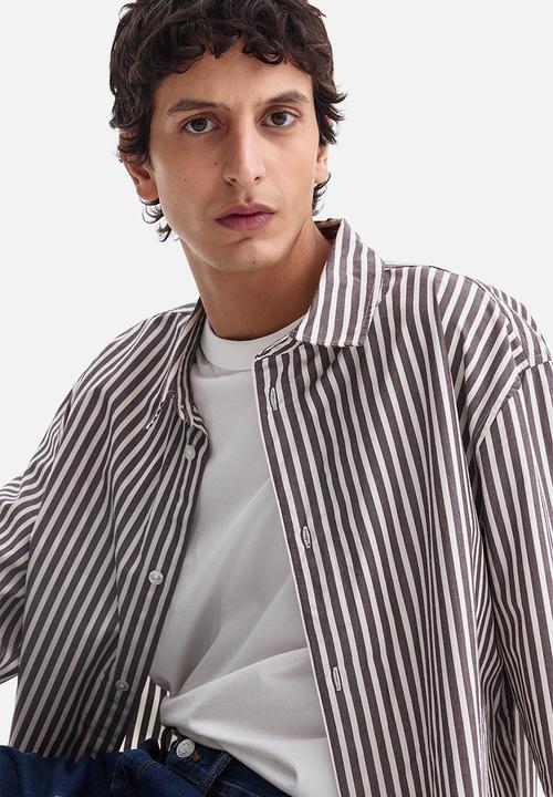 H&M - Relaxed fit cotton shirt - dark purple/striped