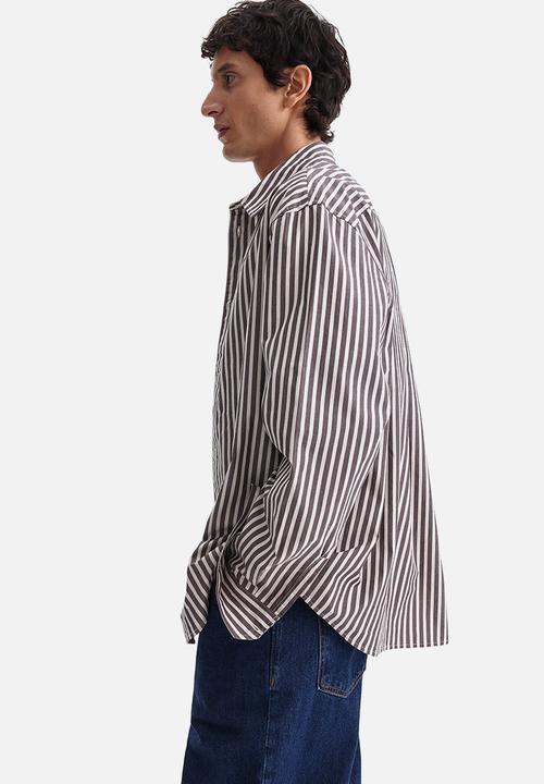 H&M - Relaxed fit cotton shirt - dark purple/striped