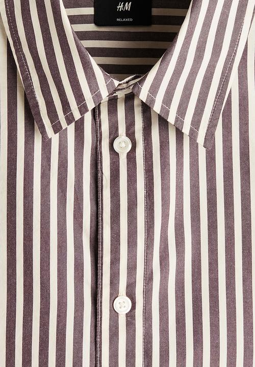 H&M - Relaxed fit cotton shirt - dark purple/striped