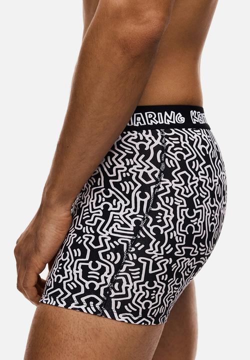 H&M - 3-pack print-motif cotton trunks - black/keith haring