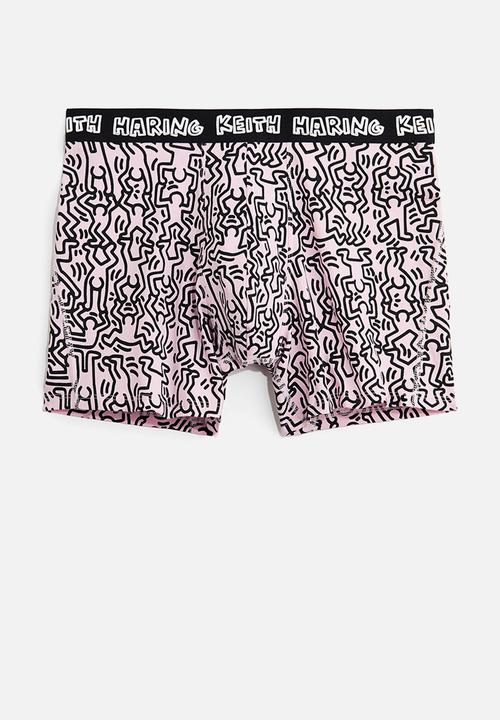 H&M - 3-pack print-motif cotton trunks - black/keith haring