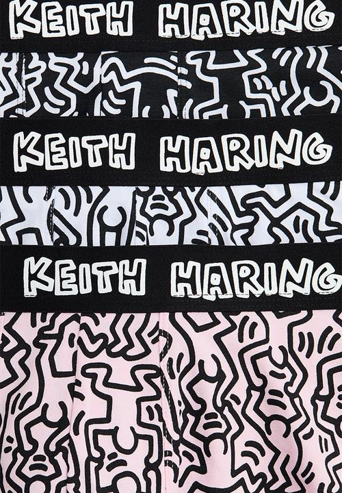 H&M - 3-pack print-motif cotton trunks - black/keith haring